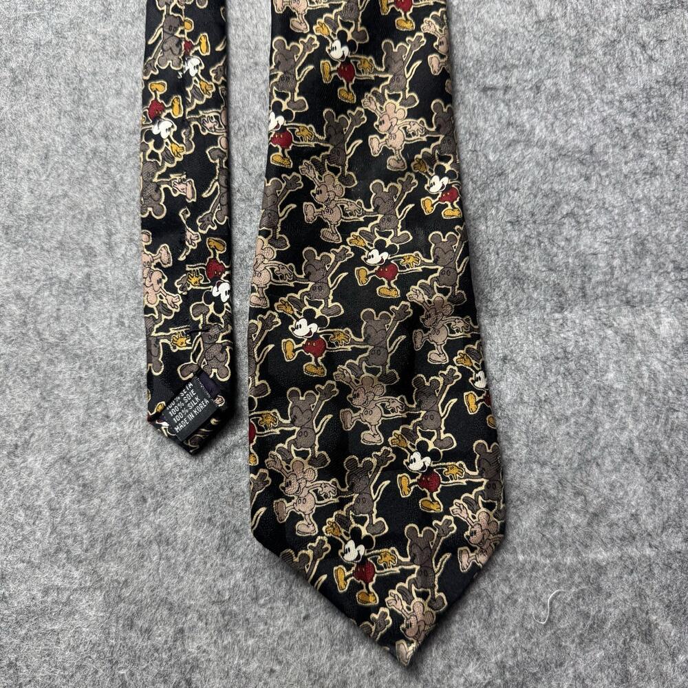 Vintage Mickey Unlimited Tie Mens One Size Black Mickey Mouse Silk Disney